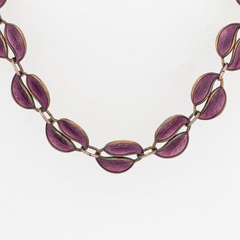 David Andersen sterling silver and purple enamel necklace.