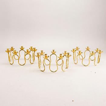 Lars Holmström, candelabra, 3 pcs, brass, Arvika, mid 1900s.