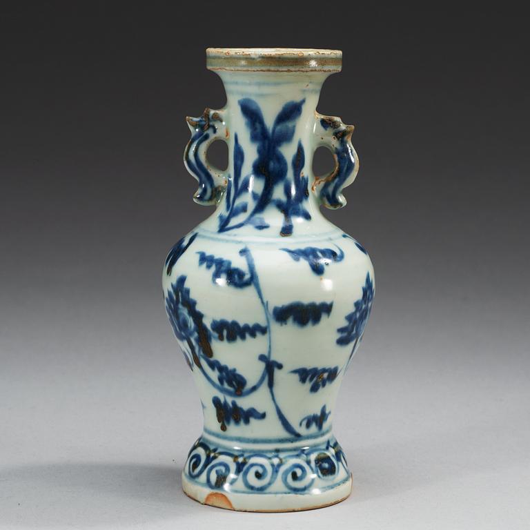 A blue and white vase, Ming dynasty.