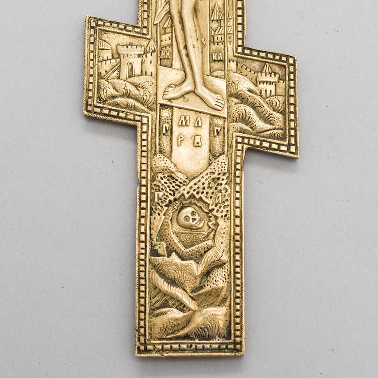 Two Russian brass crosses, turn of the  20th century.