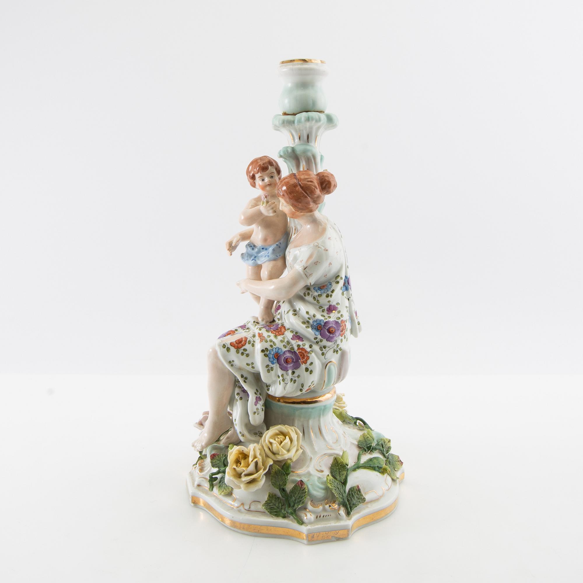 Candle holder/Lamp base Rococo style porcelain first half of the 20th century.