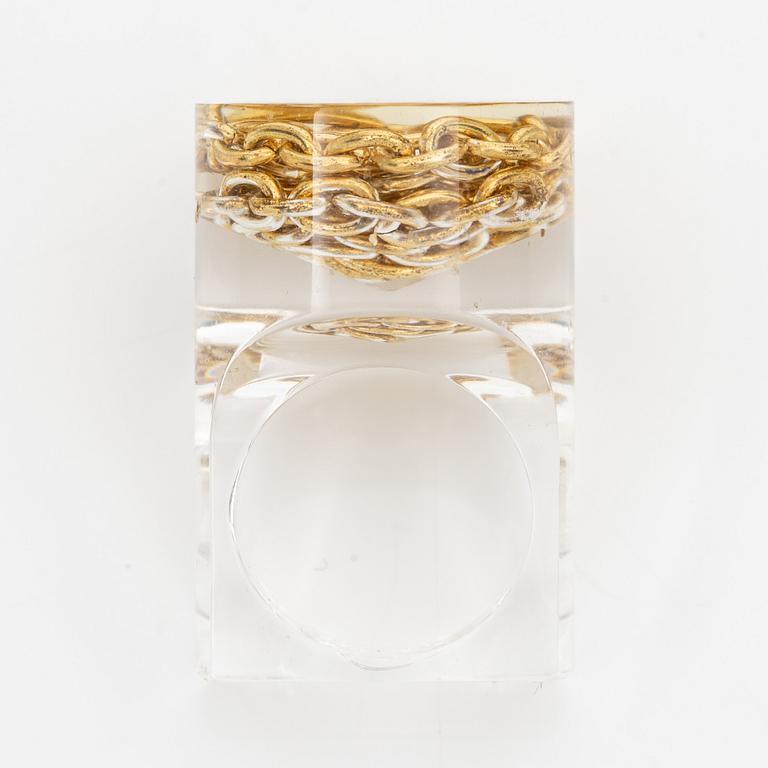 Siv Lagerström, three rings and cufflinks, acrylic plastic, 1970s.