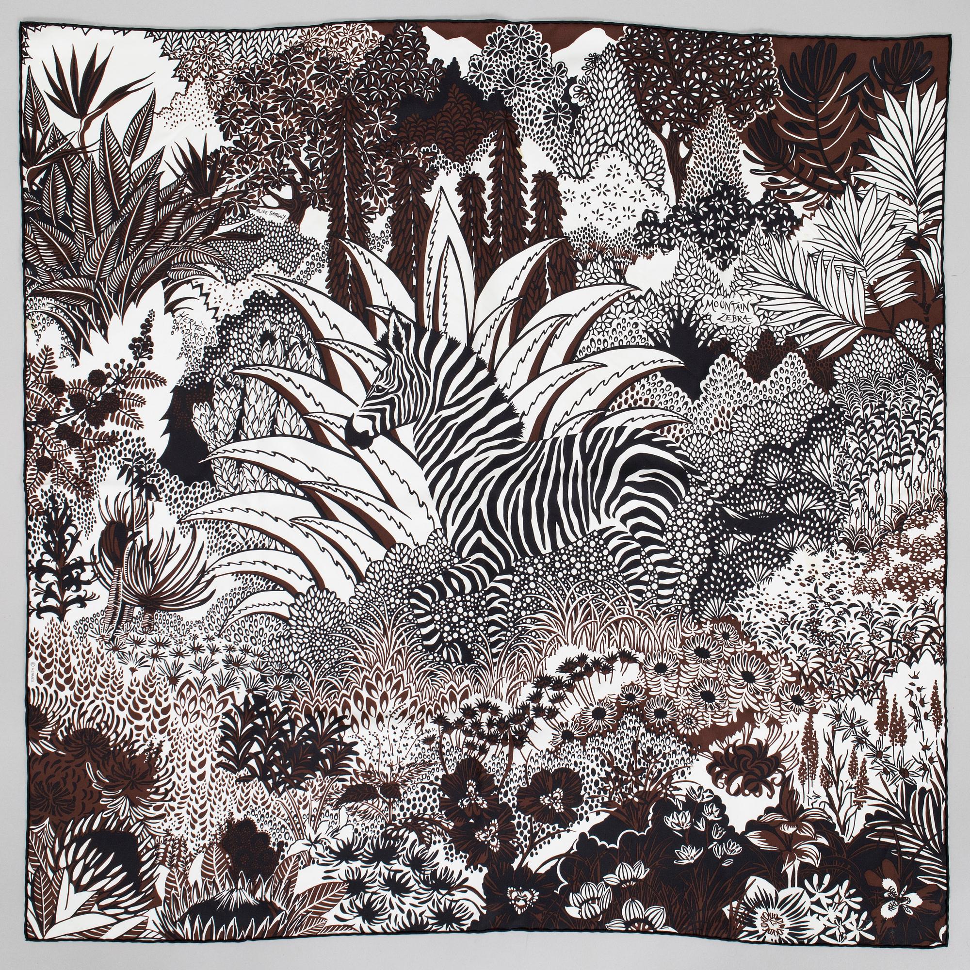 Hermès, a 'Mountain Zebra' silk scarf.