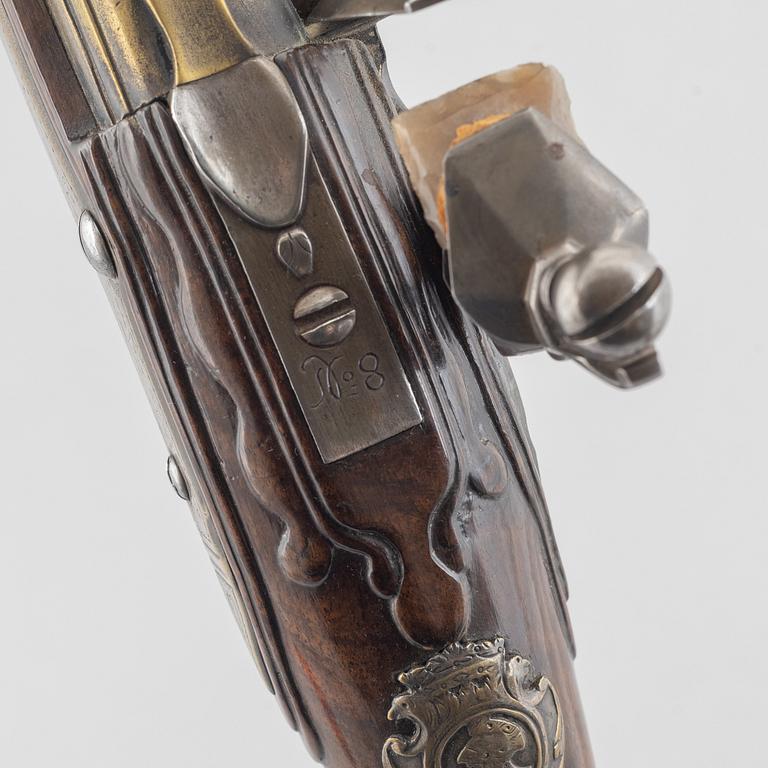 Flintlock pistols, a pair, signed Penterman, Utrecht, early 18th century.