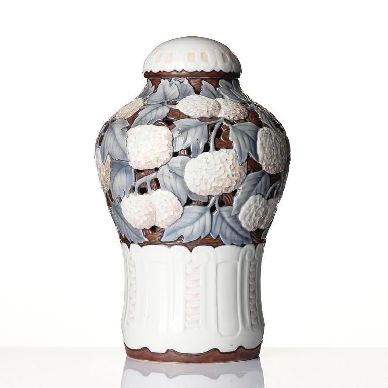 Fanny Garde, an Art Nouveau porcelain lidded vase model 1204/8, Bing & Grøndahl, Denmark.