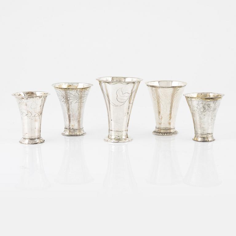 Five Swedish Silver Beakers, including mark of Elias Petter Modin, Sundsvall  1815,