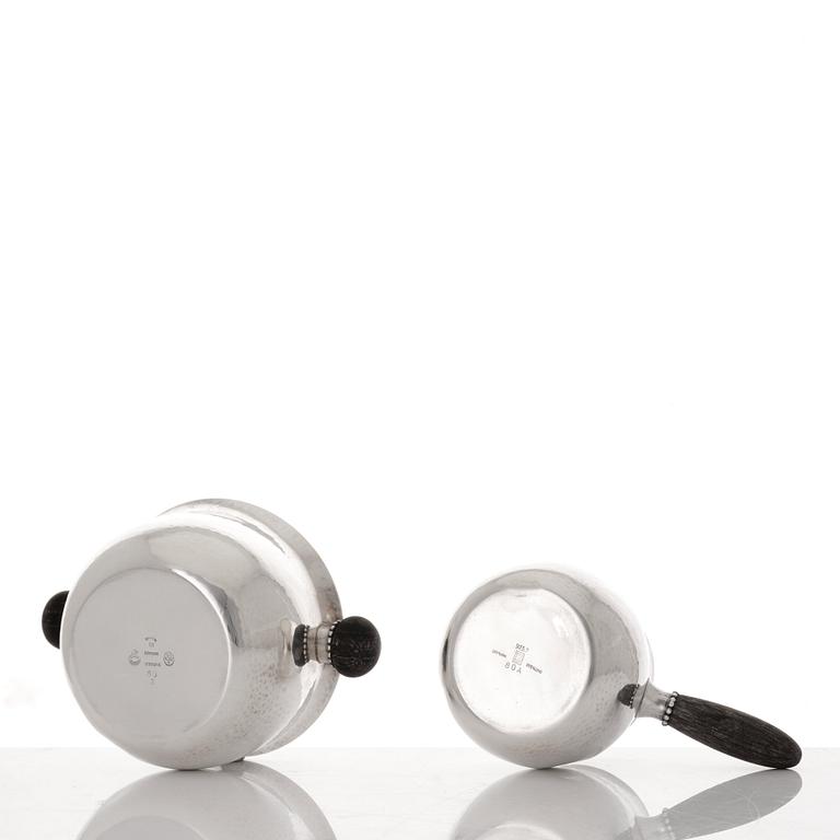 Georg Jensen, a set of three pieces of sterling coffee service, Copenhagen 1925-44 (the sugar bowl 1925-33), design nr 80 A and B.
