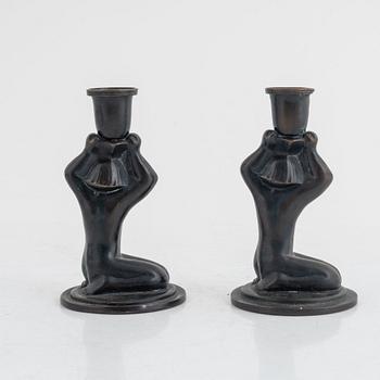 Kitty von Otter, a pair of bronze candlesticks, FAK Brons (Fabriksaktiebolaget Kronsilver), 1930's.