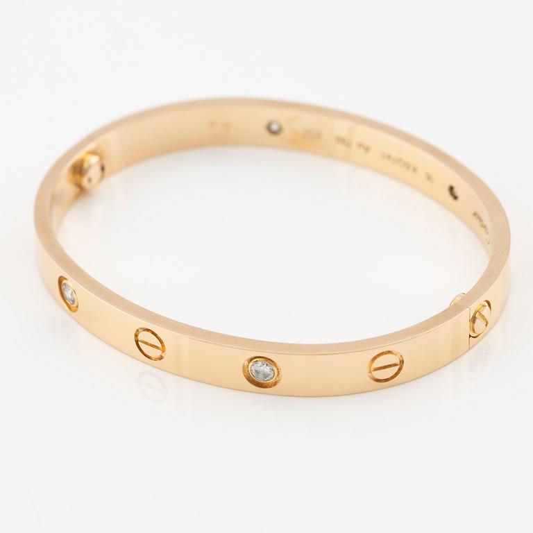 Cartier armband "Love" 18K roséguld med fyra runda briljantslipade diamanter.