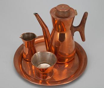 KAFFESERVIS, 4 delar, koppar samt teak, Tapio Wirkkala, Kultakeskus/Hopeakeskus . 1900-talets senare hälft.