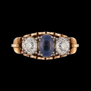 1156. A sapphire and old-cut diamond ring.