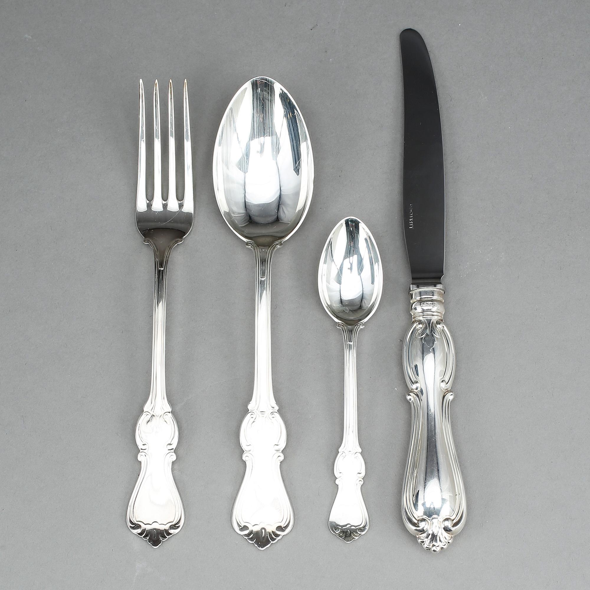 BESTICKSERVIS, 48 delar, "Olga", silver, GAB, Stockholm, bla 1979. Vikt ca 1183g.