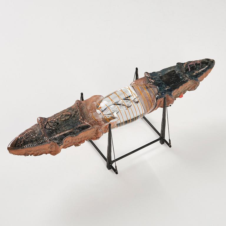 Bertil Vallien, "Precious Cargo", a unique sand cast glass sculpture of a boat, Kosta Boda 1987.