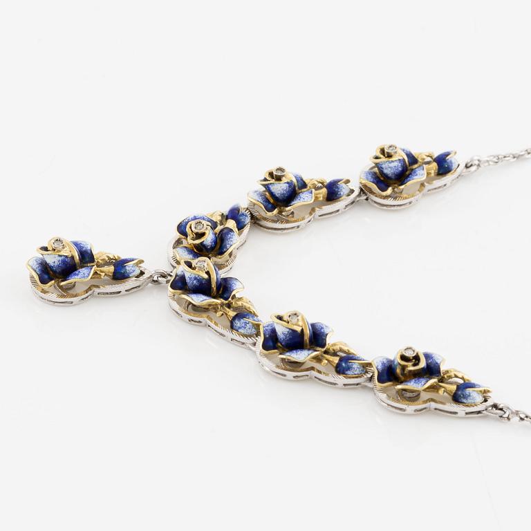 Necklace, 18 white gold with enamel and small diamonds.