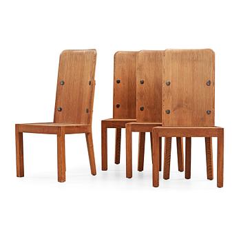 A set of four Axel Einar Hjorth 'Lovö' stained pine chairs, Nordiska Kompaniet, Sweden 1930's.