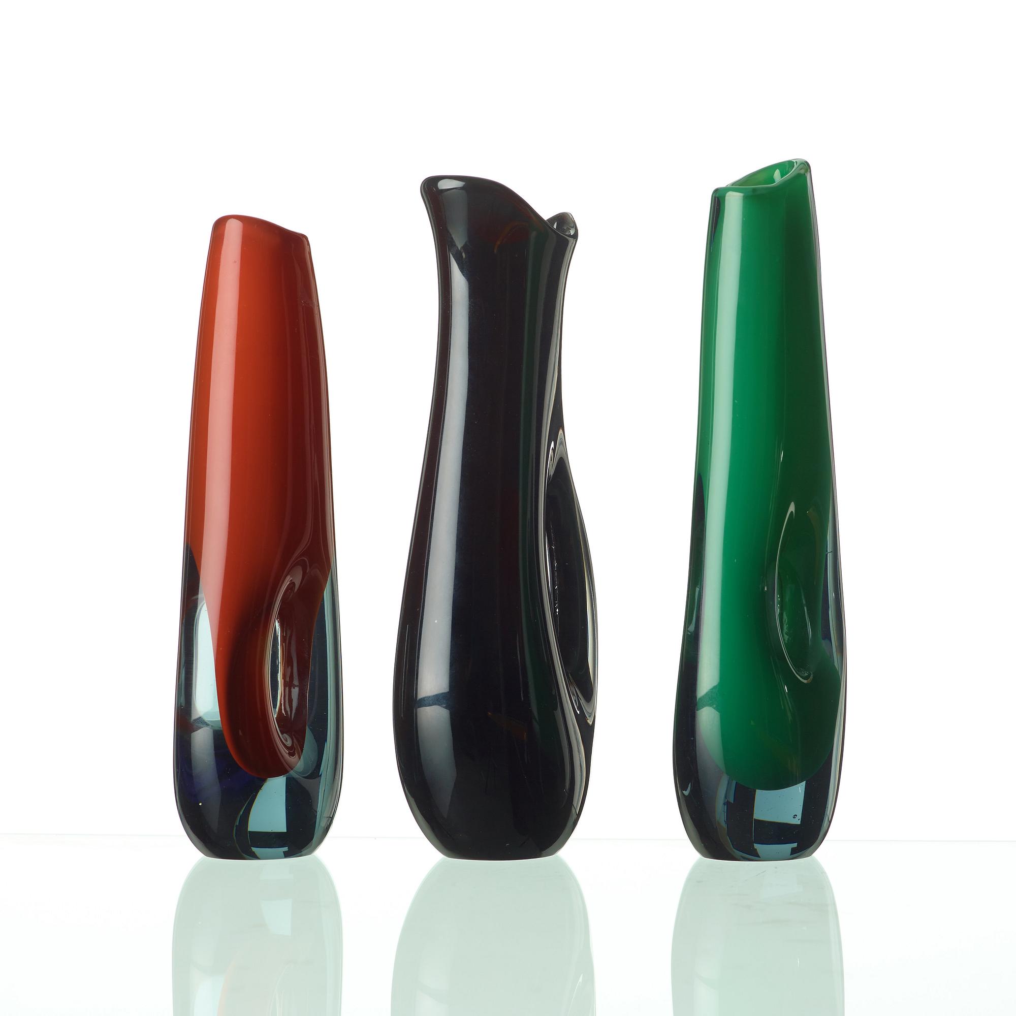 VICKE LINDSTRAND, vaser, 3 st, glas, Kosta, 1950-tal.