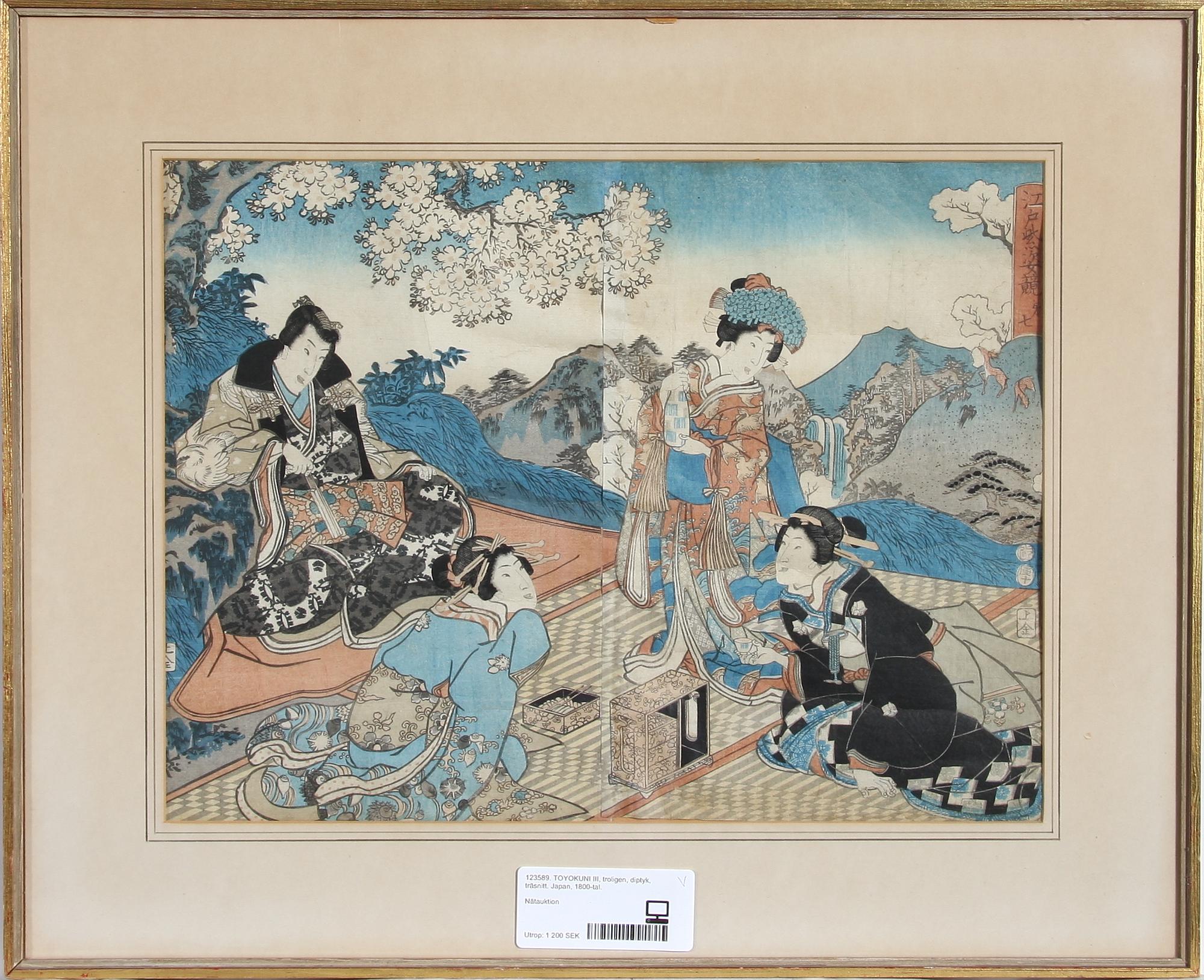 TOYOKUNI III, troligen, diptyk, träsnitt. Japan, 1800-tal.