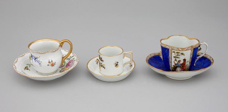 KAFFEKOPPAR, 3 st, porslin, Meissen, 1900-tal.