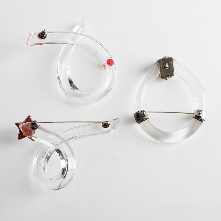 Siv Lagerström, three brooches, acrylic plastic with pyrite.