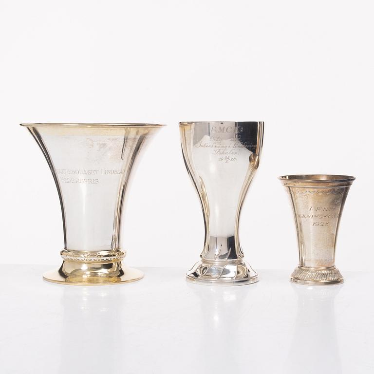Trophies/cups and bowl, 6 pcs, silver, Sweden and Denmark, including K Anderson, Stockholm 1925.