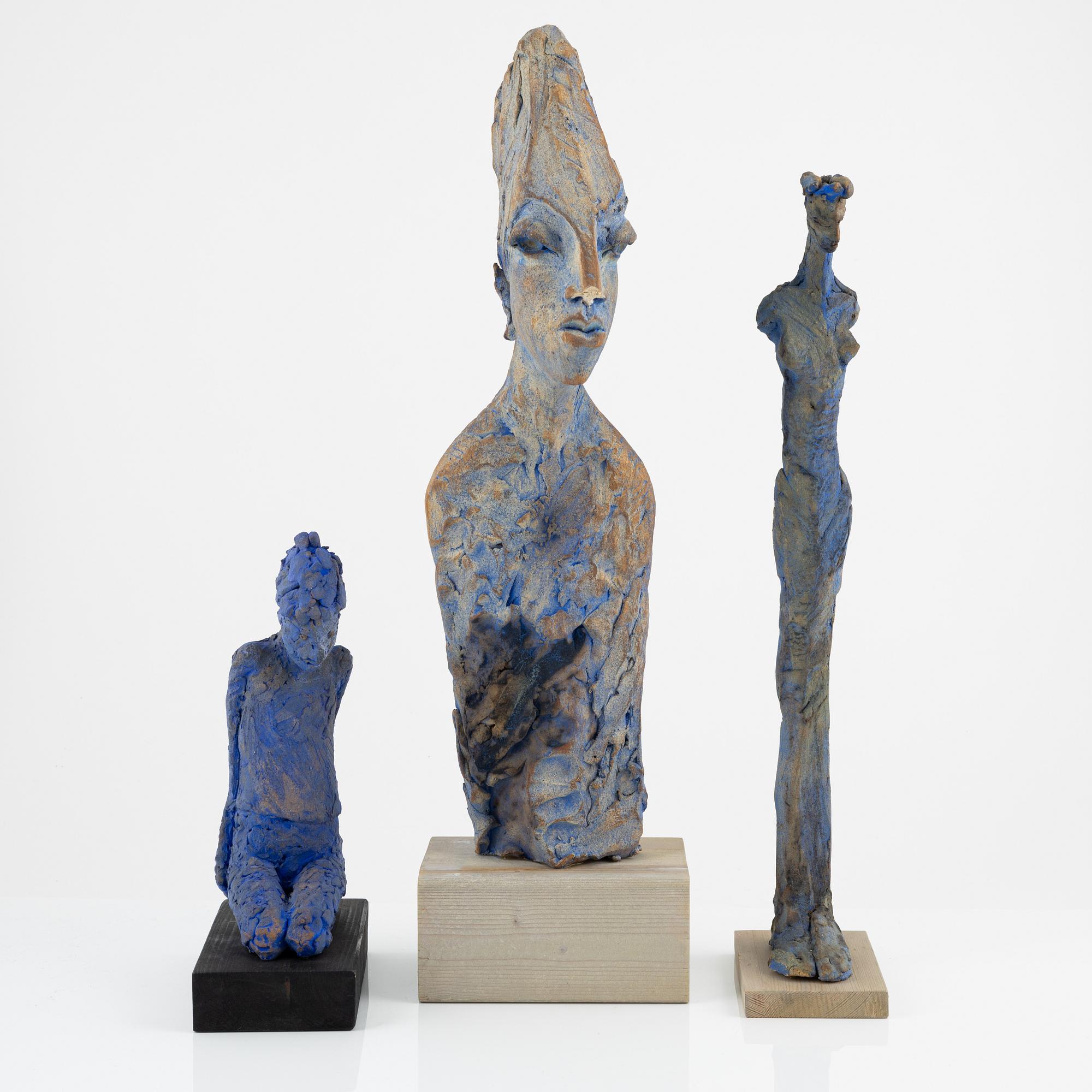 Yvonne Nimar, a group of three ceramic sculptures, signed.