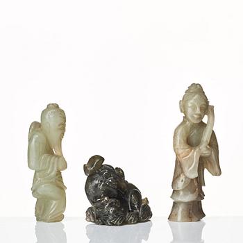 The nephrite figurines, China, circa 1900.