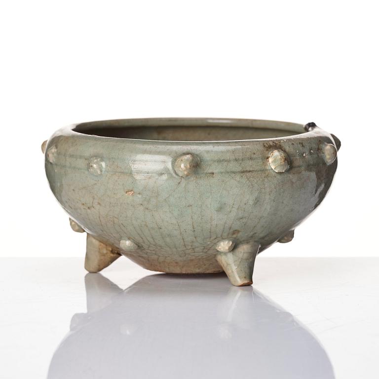 A Korean celadon tripod censer, Koryo.