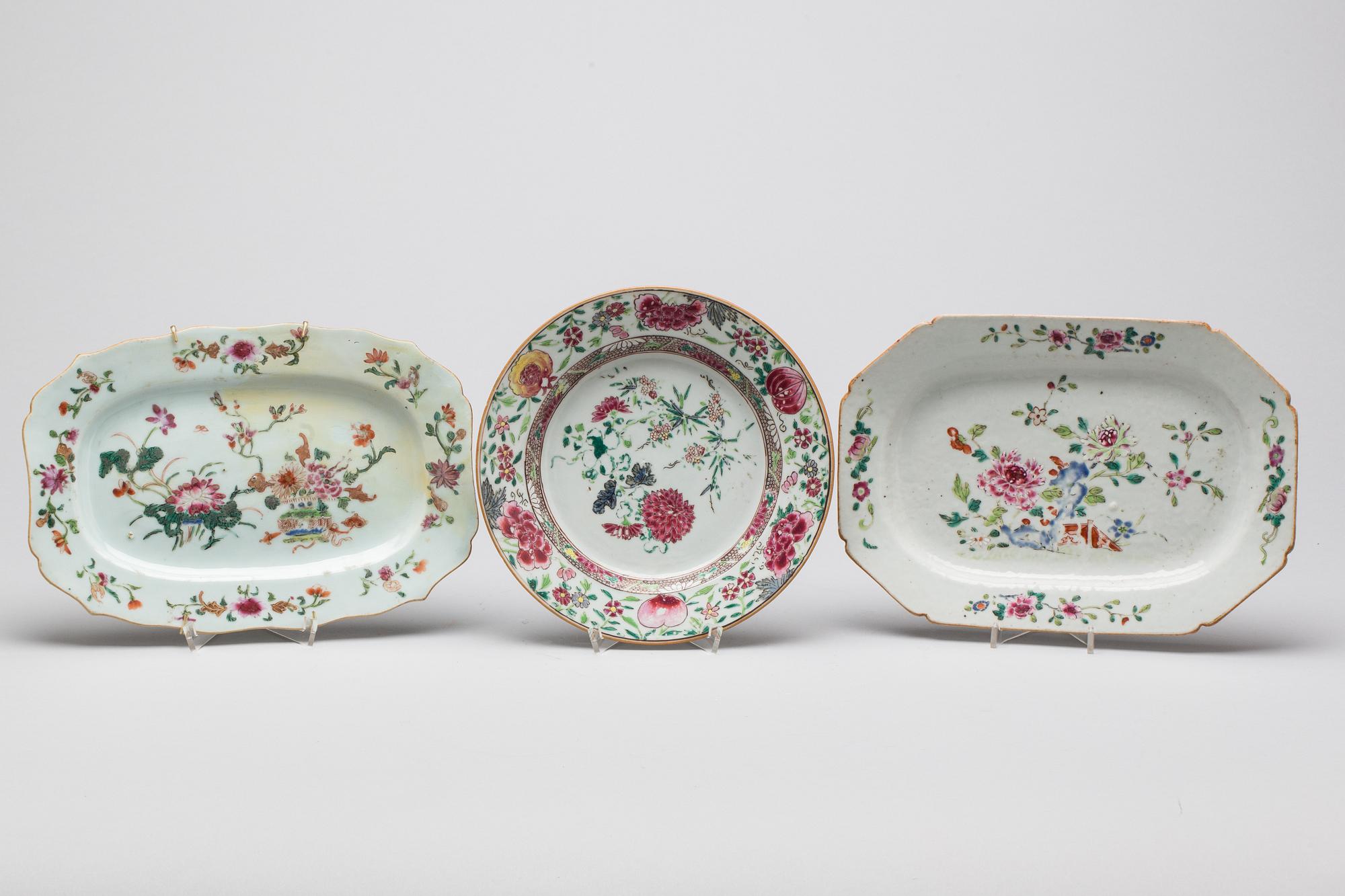 FAT, 2 st samt TALLRIK, porslin, Kina, Qianlong, (1736-1795).