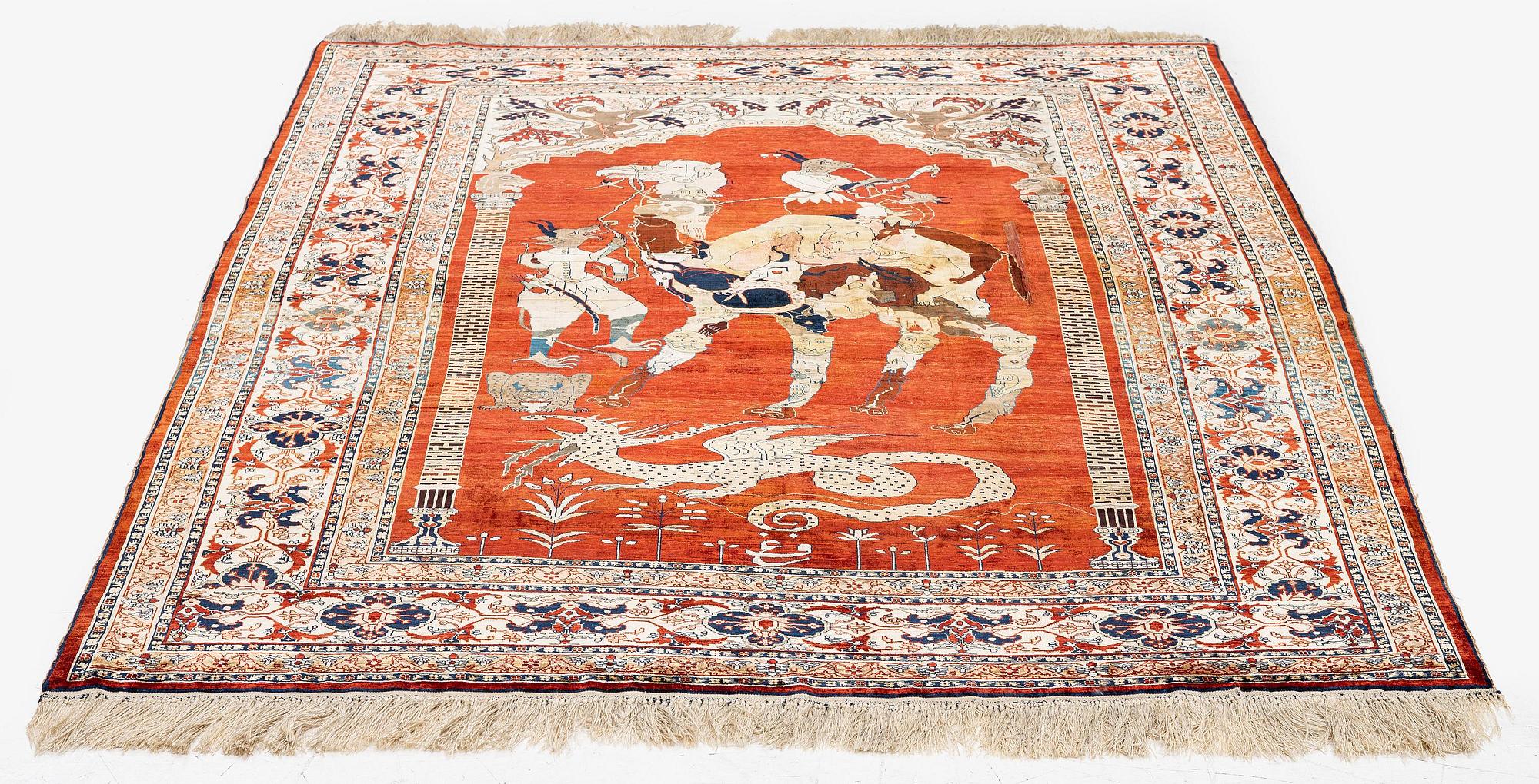 Matta, antik silke Heris, Nordvästra Persien, ca 175 x 140 cm.
