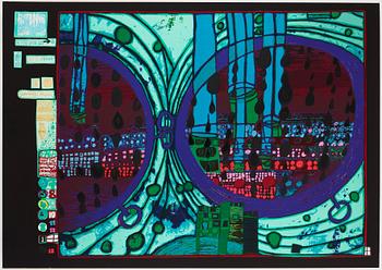 Friedensreich Hundertwasser, the complete portfolio comprising 10 silkscreens in colours with metallic imprints.