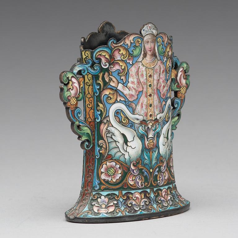 A Feodor Rückert silver and cloisonné enamled vase, Moscow 1899-1908.