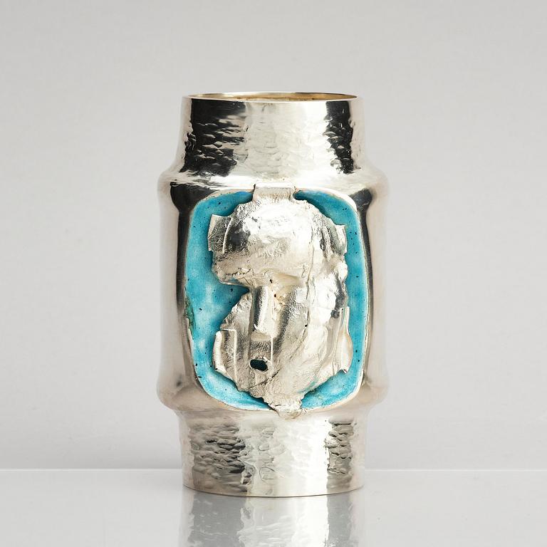 Lars Arby, a sterling silver and enamel vase, Gothenburg, Sweden 1975.