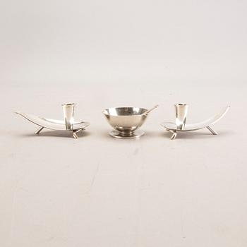 A 20th century Danish salter mark of H Hansen 1937 and two unmarked candlesticks total weight 151 gr.