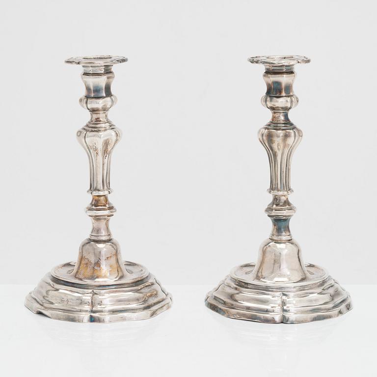 A pair of Italian Rococo silver candlesticks, Rome circa 1760.