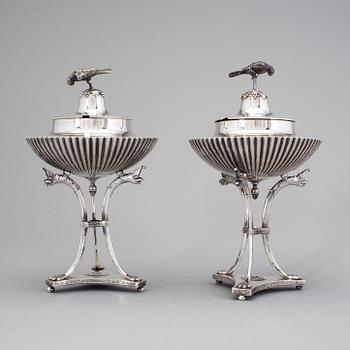 A pair of Swedish 19th century silver sugar-bowls, mark of Adolf Zethelius, Stockholm 1818.