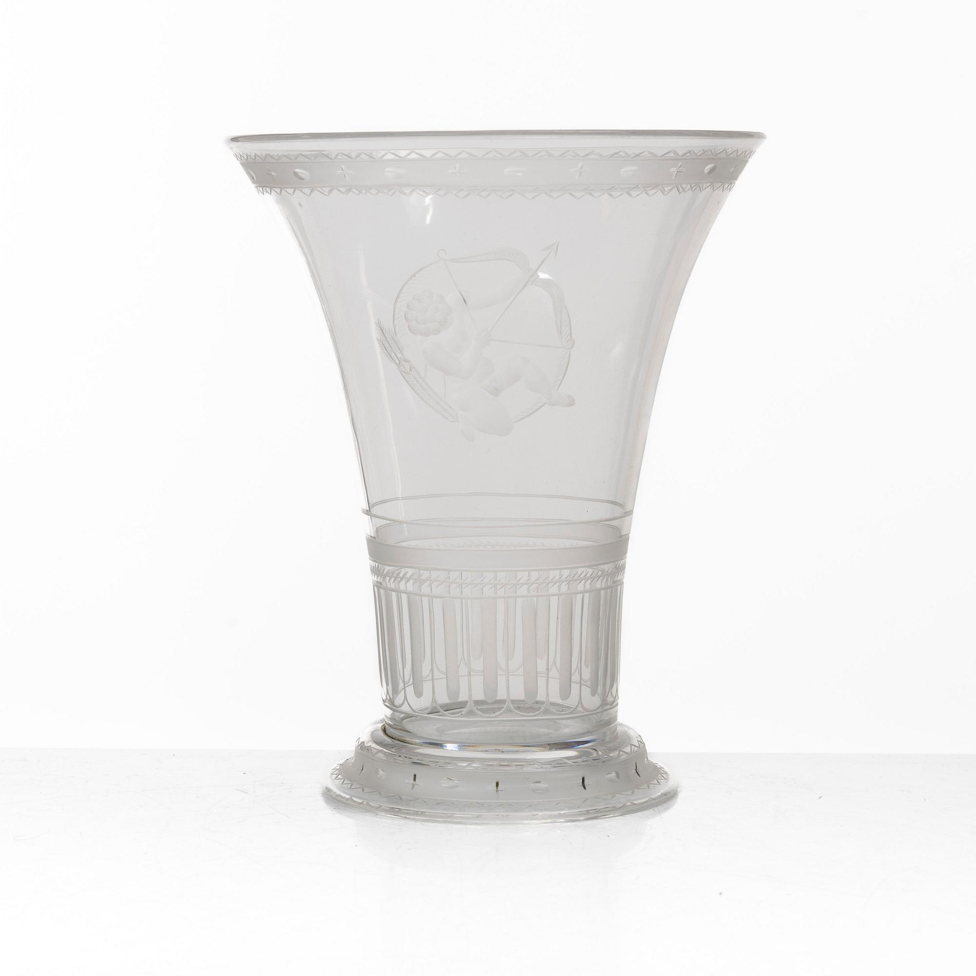 Simon Gate, vas, graverat glas, Orrefors, modell G 171, 1920-tal.