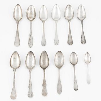 Skedar,  12 st, silver, bla av Johan Jacob Ulfsberg,  Nyköping 1813.