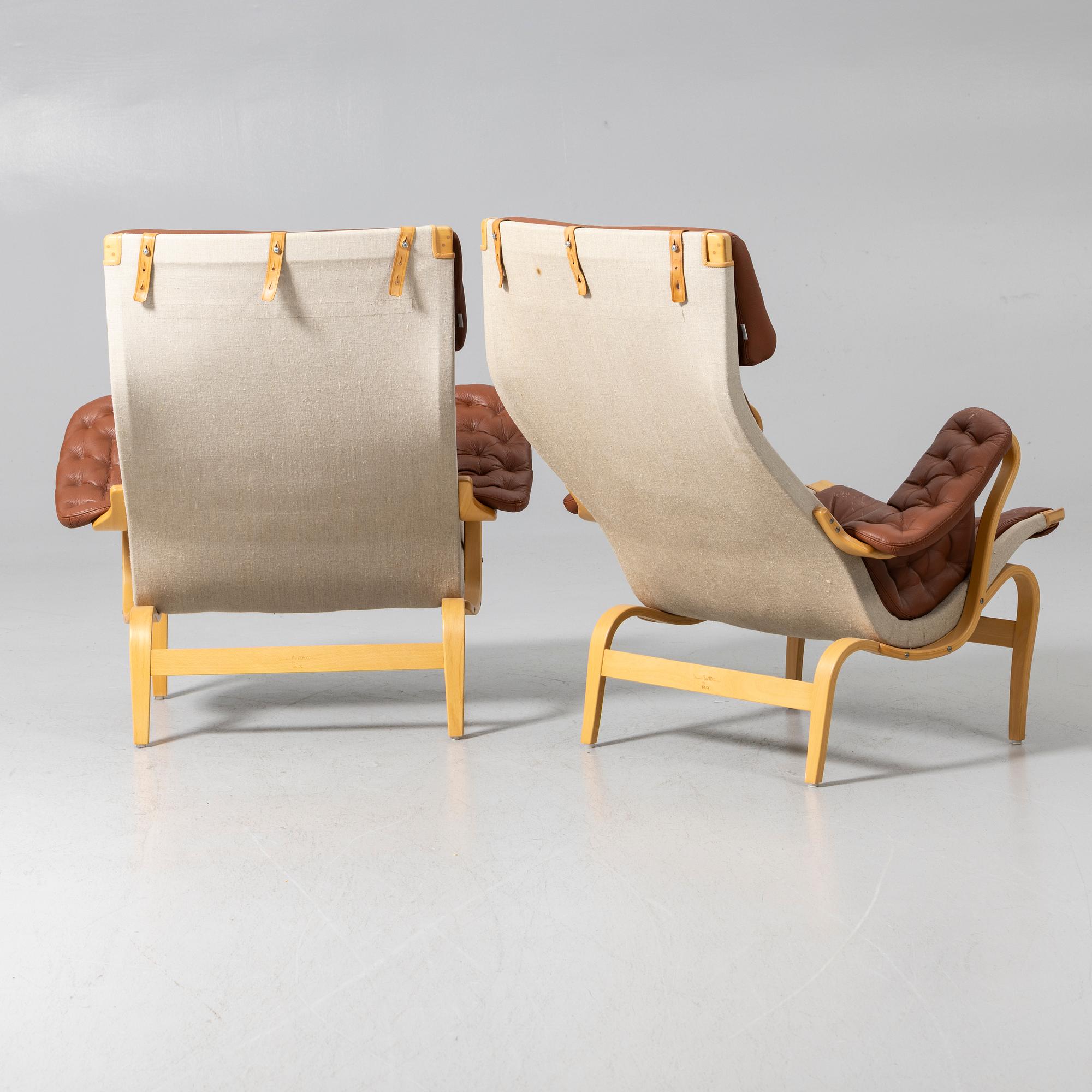 Bruno Mathsson, Armchairs, a pair, "Pernilla", DUX, second half of the 20th century.