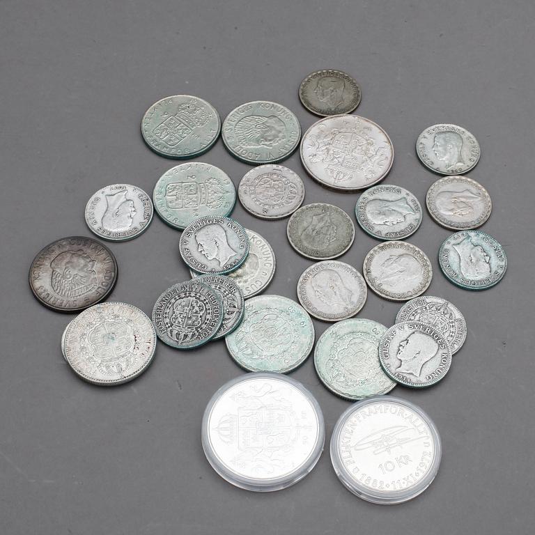 SAMLING AV SILVERMYNT, Sverige 1840-tal till 1967, tot ca 1540 gram.