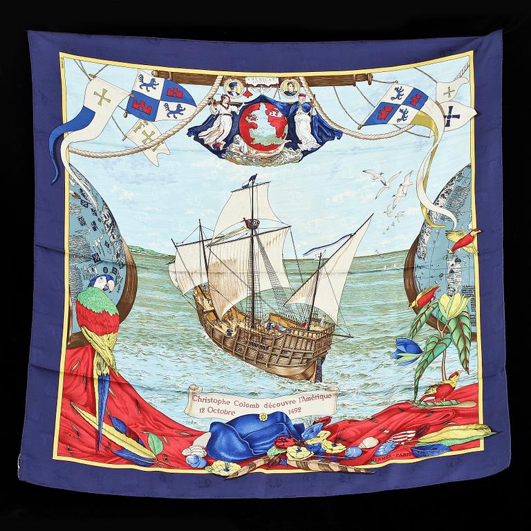 SCARF, siden, "Christoffer Columbus", design Carl de Precevaux, Hermès, Paris.