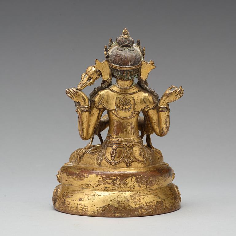 SADAKSARI AVALOKITESHVARA, förgylld kopparlegering. Tibet/Nepal, 1400-tal eller äldre.