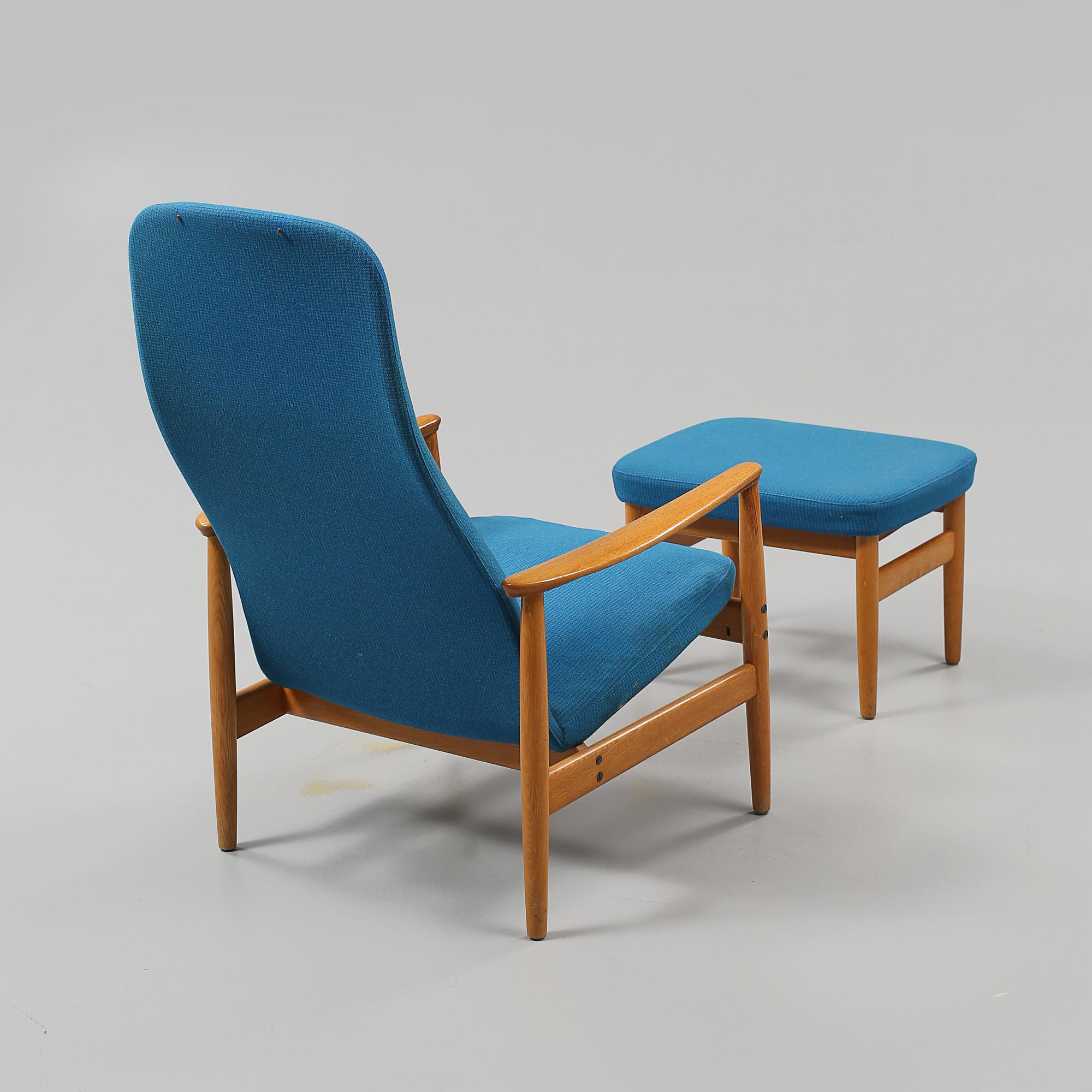 FÅTÖLJ SAMT FOTPALL, ur "Contour"-serien, Alf Svensson, Ljungs Industrier, Dux, 1960-tal.