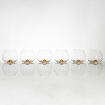 Ingegerd Råman, a set of 6 cognac glasses,  "Guld", Skruf Glassworks, late 20th century.