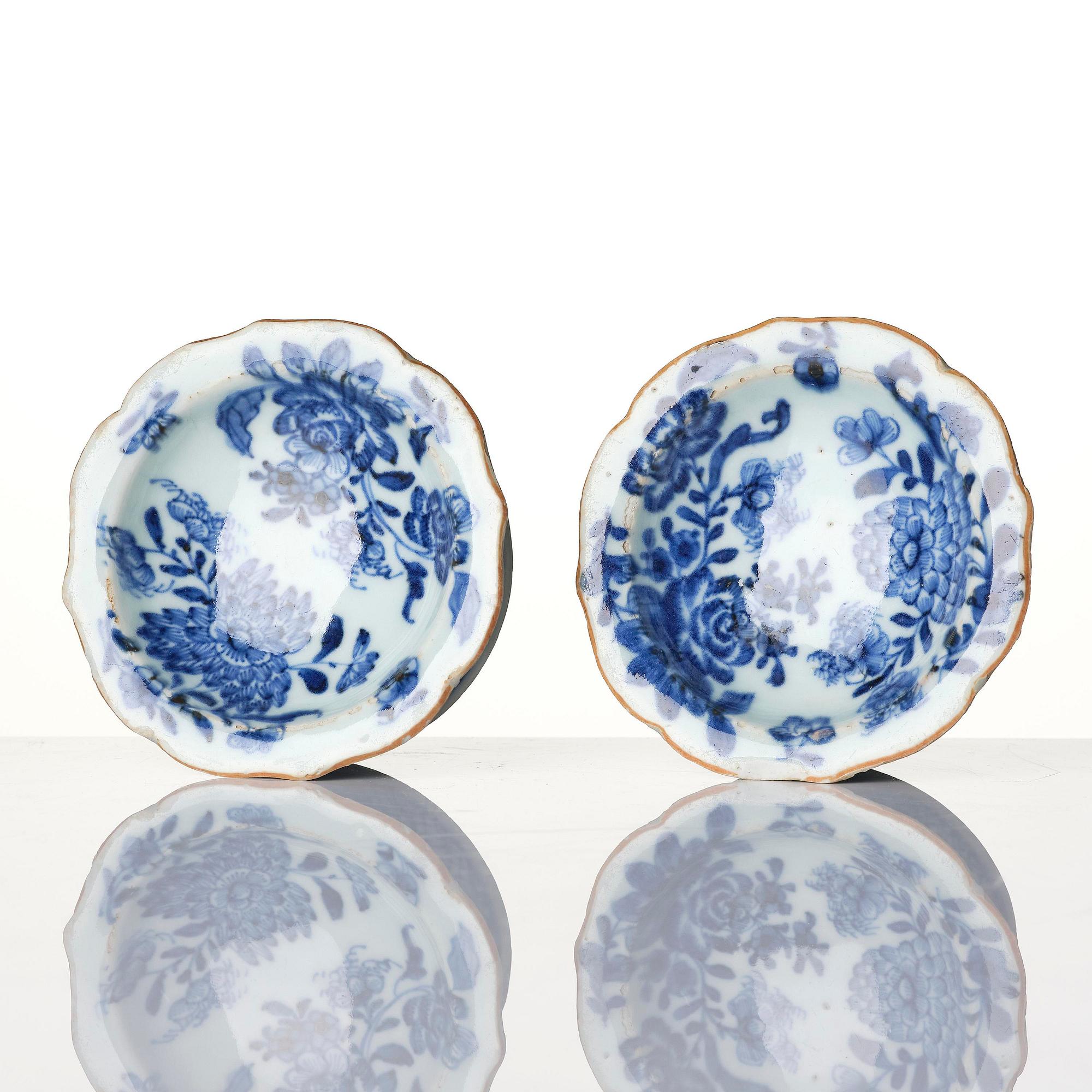 A pair of blue and white salts, Qing dynasty, Qianlong (1736-95).