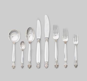 126. Johan Rohde, a set of 94 pieces of "Acanthus" sterling and stainless steel flatware, Georg Jensen, Copenhagen post 1945.