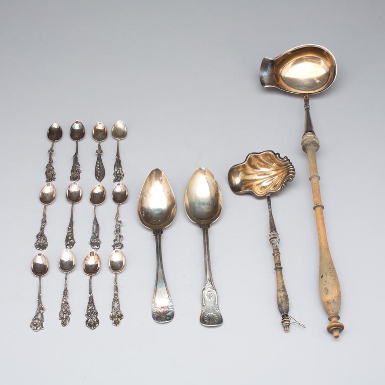 PARTI SILVER, 12+4 st, bl.a. GAB, Stockholm, 1908. Vikt tot ca 337g.