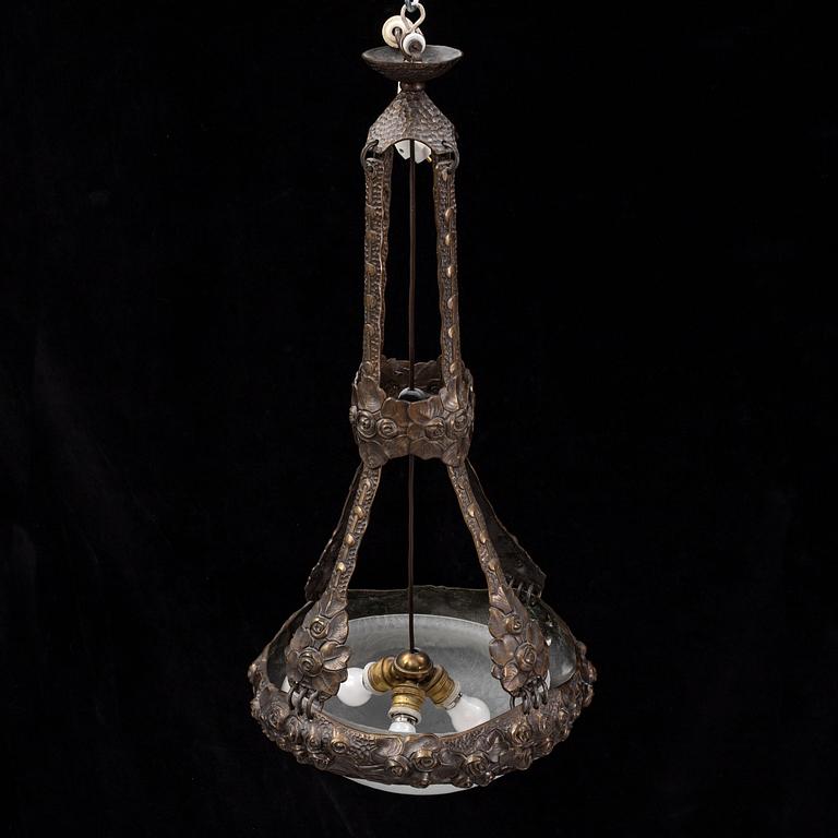 Alice Nordin, a signed Art Nouveau bronze ceiling lamp, Böhlmarks, early 20th Century.