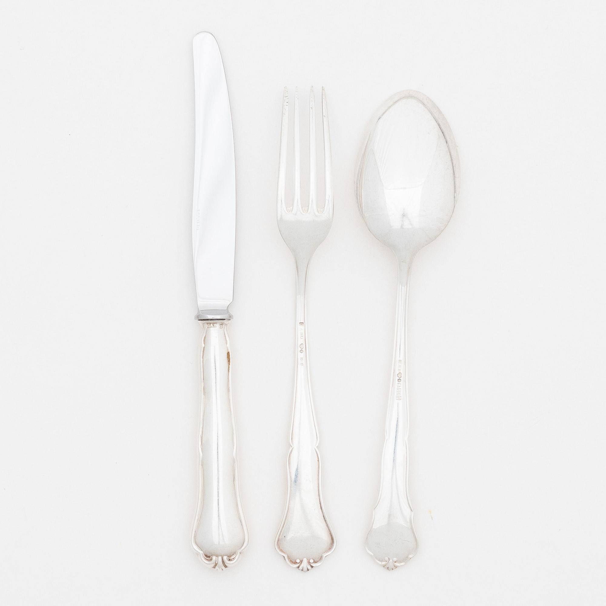 An 18-piece Swedish silver cutlery set, model 'Hansa', marks of CG Hallberg, Stockholm, including 1960.