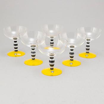 ANNE NILSSON, champagnekupor, 6 st, glas, "Polka", Orrefors, 1900-talets andra hälft.