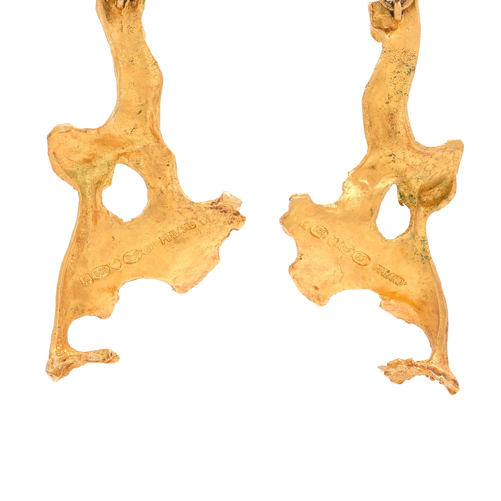 Björn Weckström, Örhängen "Flamingo", 14K guld. Lapponia 1969.